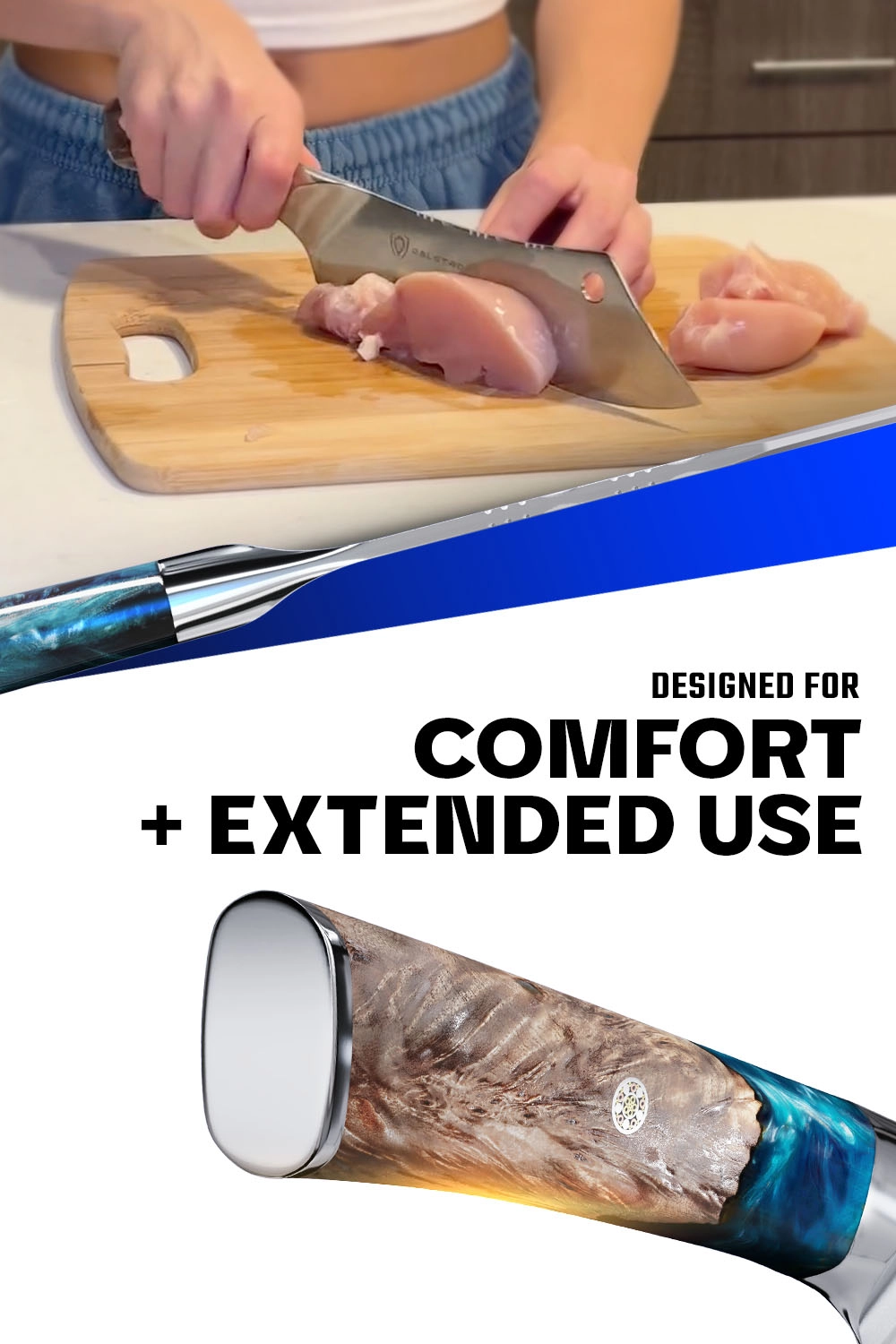 Crixus listing image showing a hybrid blade and a comfort-focused grip