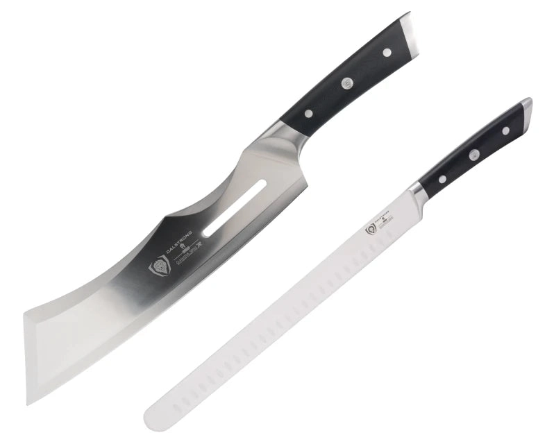 The Pitmaster Pair: a 14 inch Annihilator cleaver with stand and a 12 inch slicing and carving knife